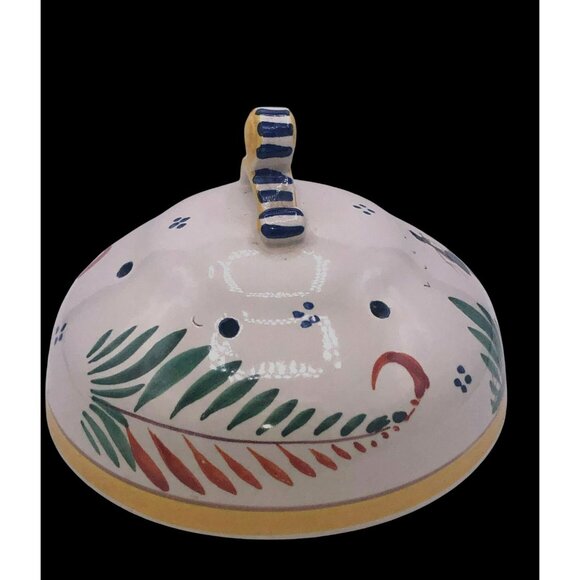 VTG Hand Painted Quimper Bretonne Man Ceramic Cheese Dome Lid 5 Holes France Sig - Picture 2 of 6